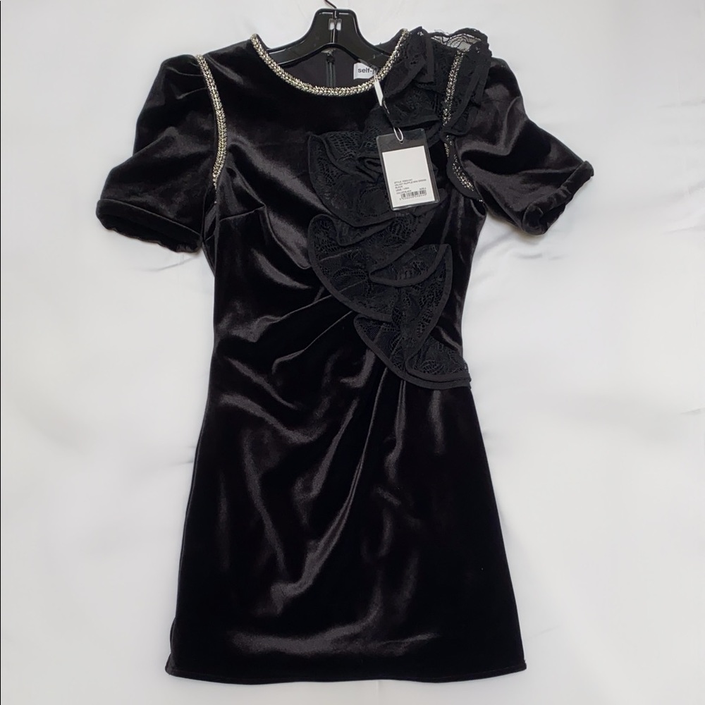 Self Portrait Velvet Ruffle Mini Dress - Picture 2 of 5